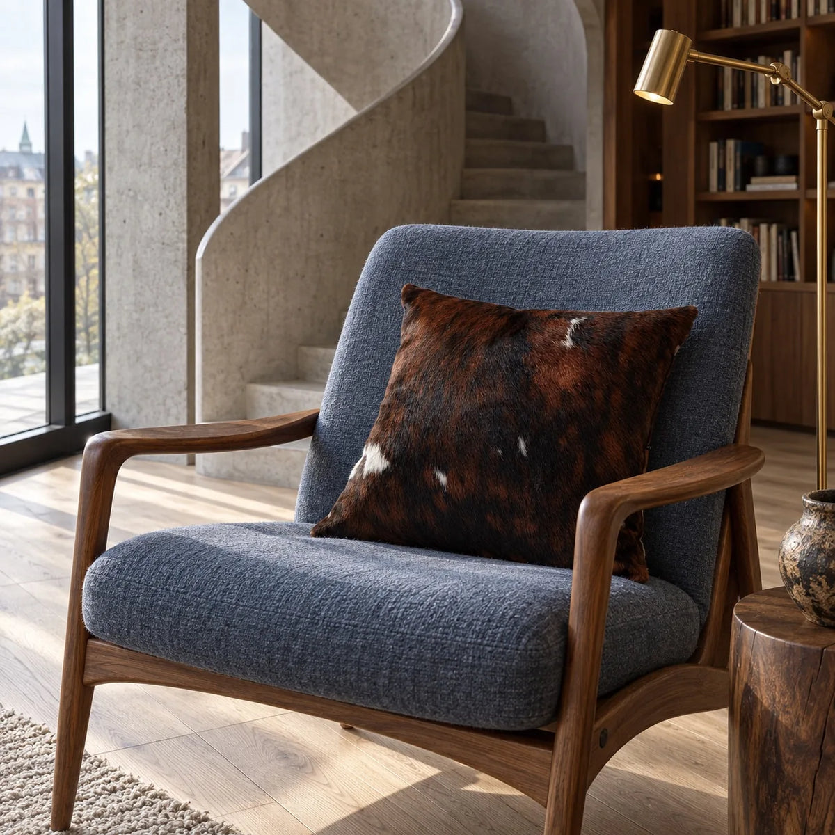 Coussin en peau de vache Brun profond dans un intérieur