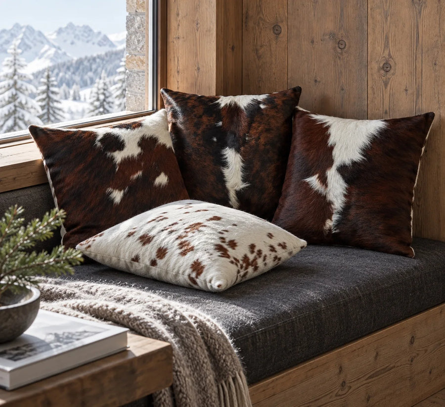 Coussin en peau de vache Marbre brun dans un intérieur