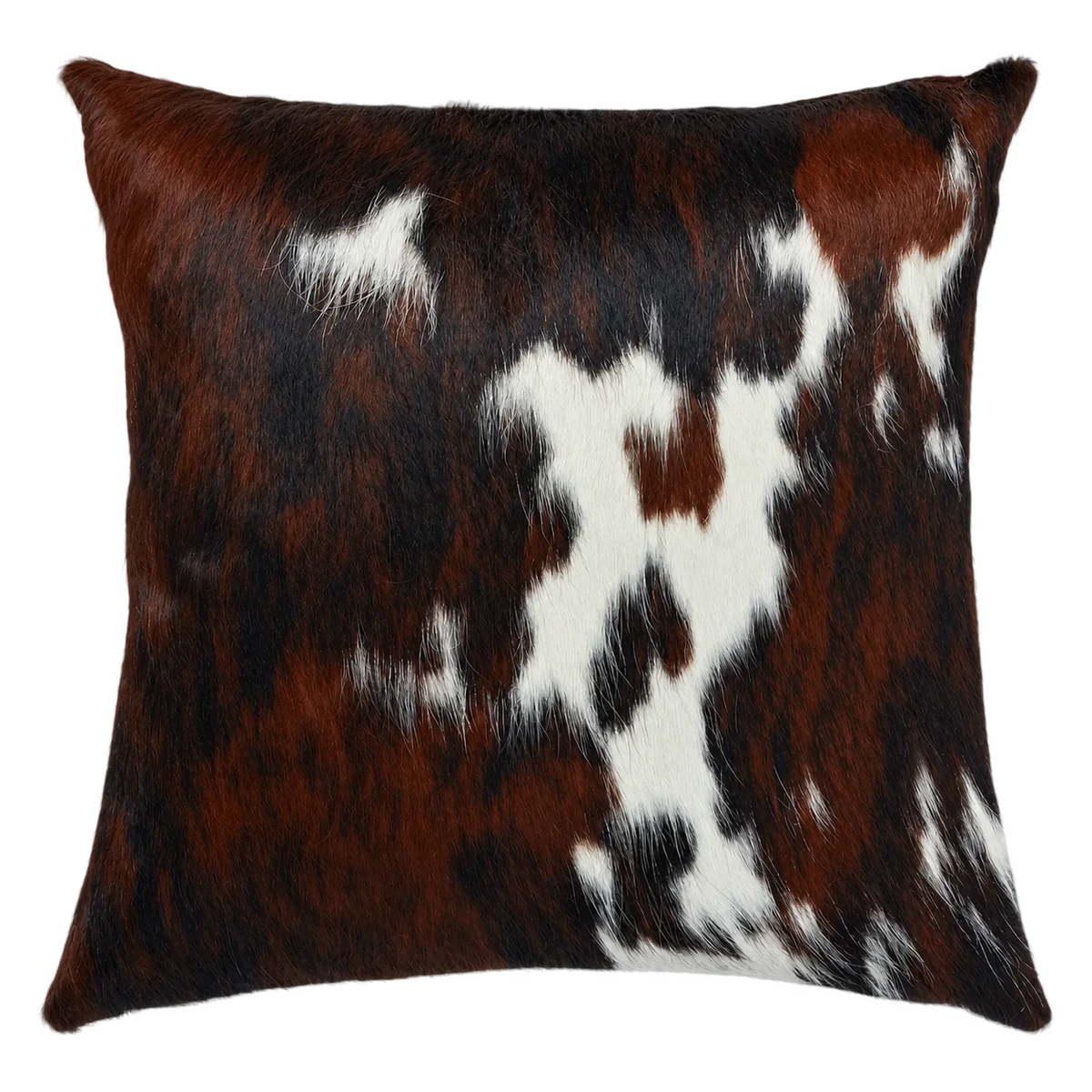 Coussin en peau de vache Éclat blanc, vue du produit aux tonalités brun foncé et blanc