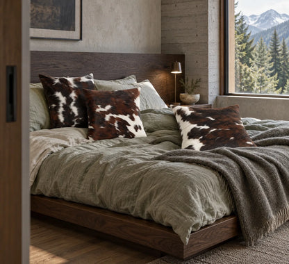 Coussin en peau de vache Nuit mouchetée dans un intérieur