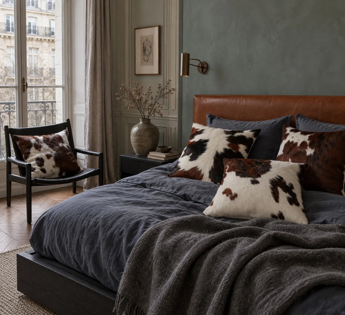 Coussin en peau de vache Contraste fauve dans un intérieur