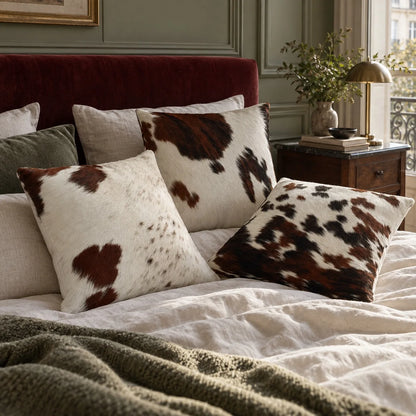 Coussin en peau de vache Éclats de terre dans un intérieur