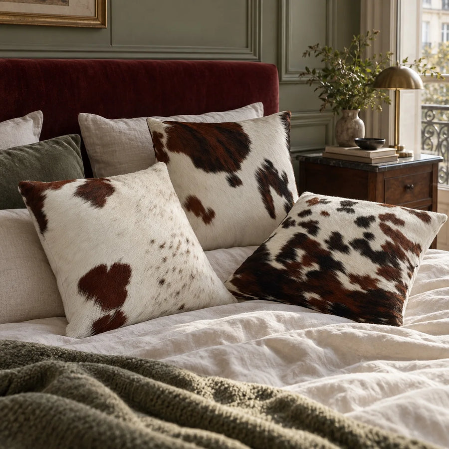 Coussin en peau de vache Éclats de terre dans un intérieur