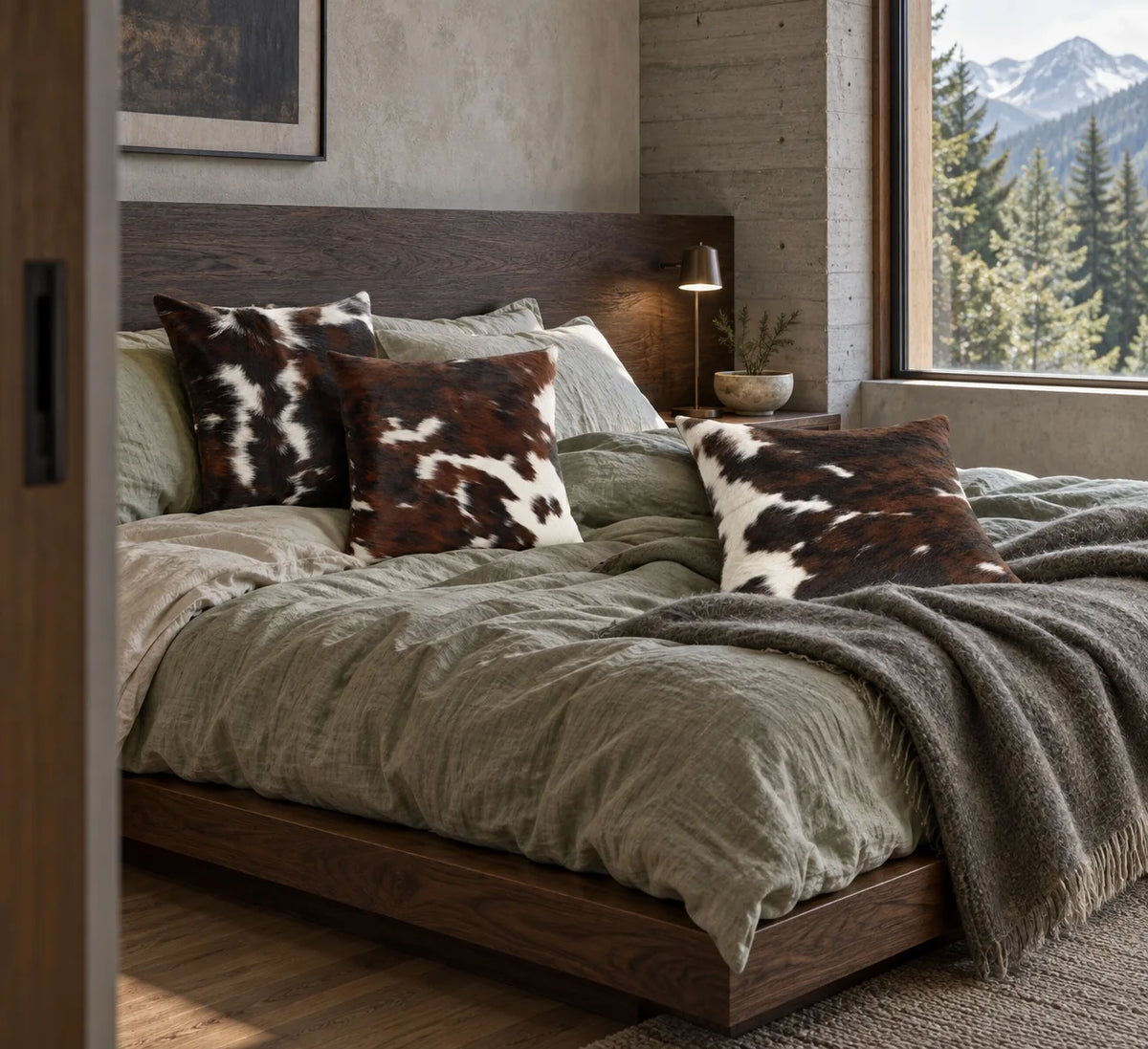 Coussin en peau de vache Traversée dans un intérieur