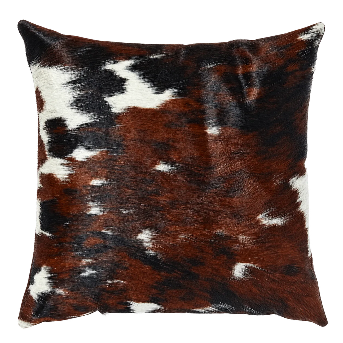 Coussin en peau de vache Écorce blanche, vue du produit aux tonalités brun roux et blanc