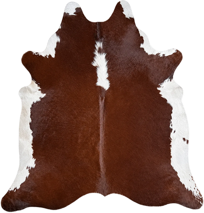 Peau de vache Sienne, vue du produit aux tonalités brun châtain et blanc