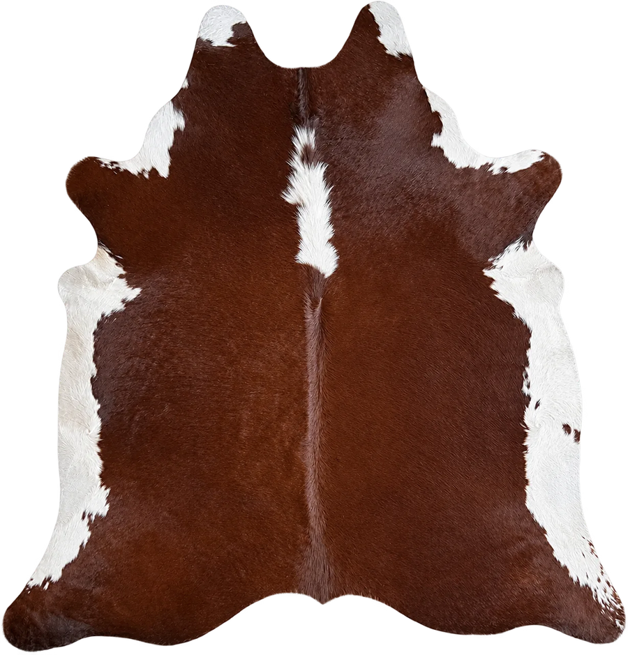 Peau de vache Sienne, vue du produit aux tonalités brun châtain et blanc