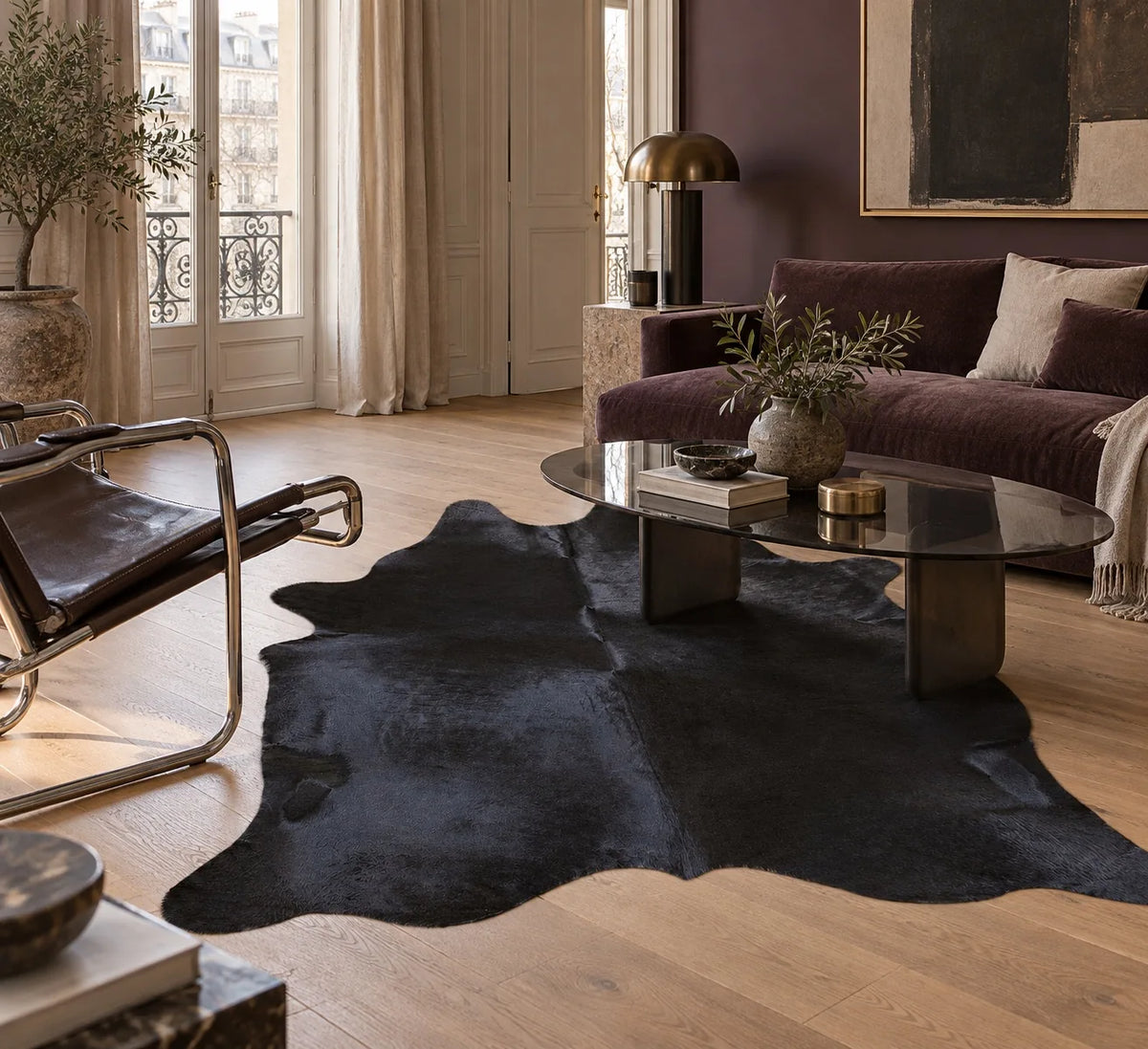 Peau de vache Ébène dans un intérieur