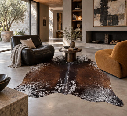 Peau de vache Cacao moucheté dans un intérieur