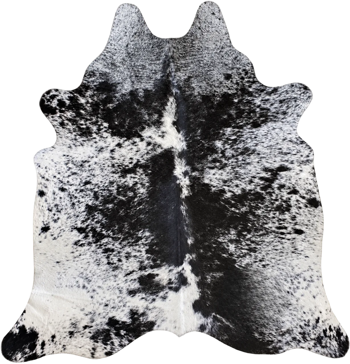 Peau de vache Mosaïque noire, vue du produit aux tonalités noir et blanc moucheté