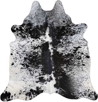 Peau de vache Mosaïque noire, vue du produit aux tonalités noir et blanc moucheté