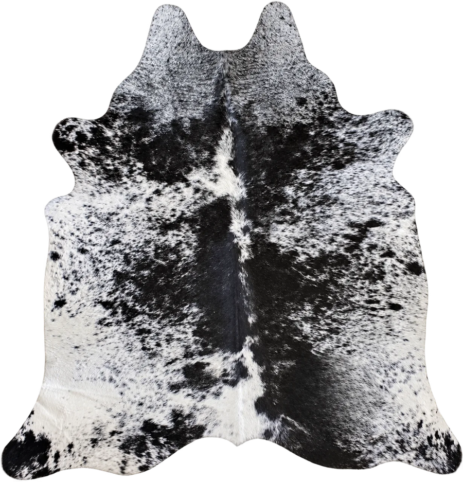Peau de vache Mosaïque noire, vue du produit aux tonalités noir et blanc moucheté