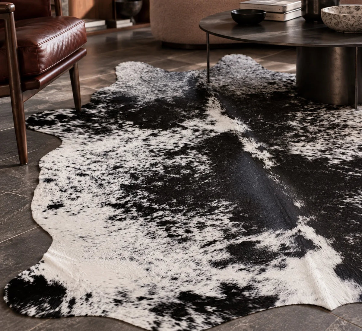 Peau de vache Mosaïque noire, détail de la matière