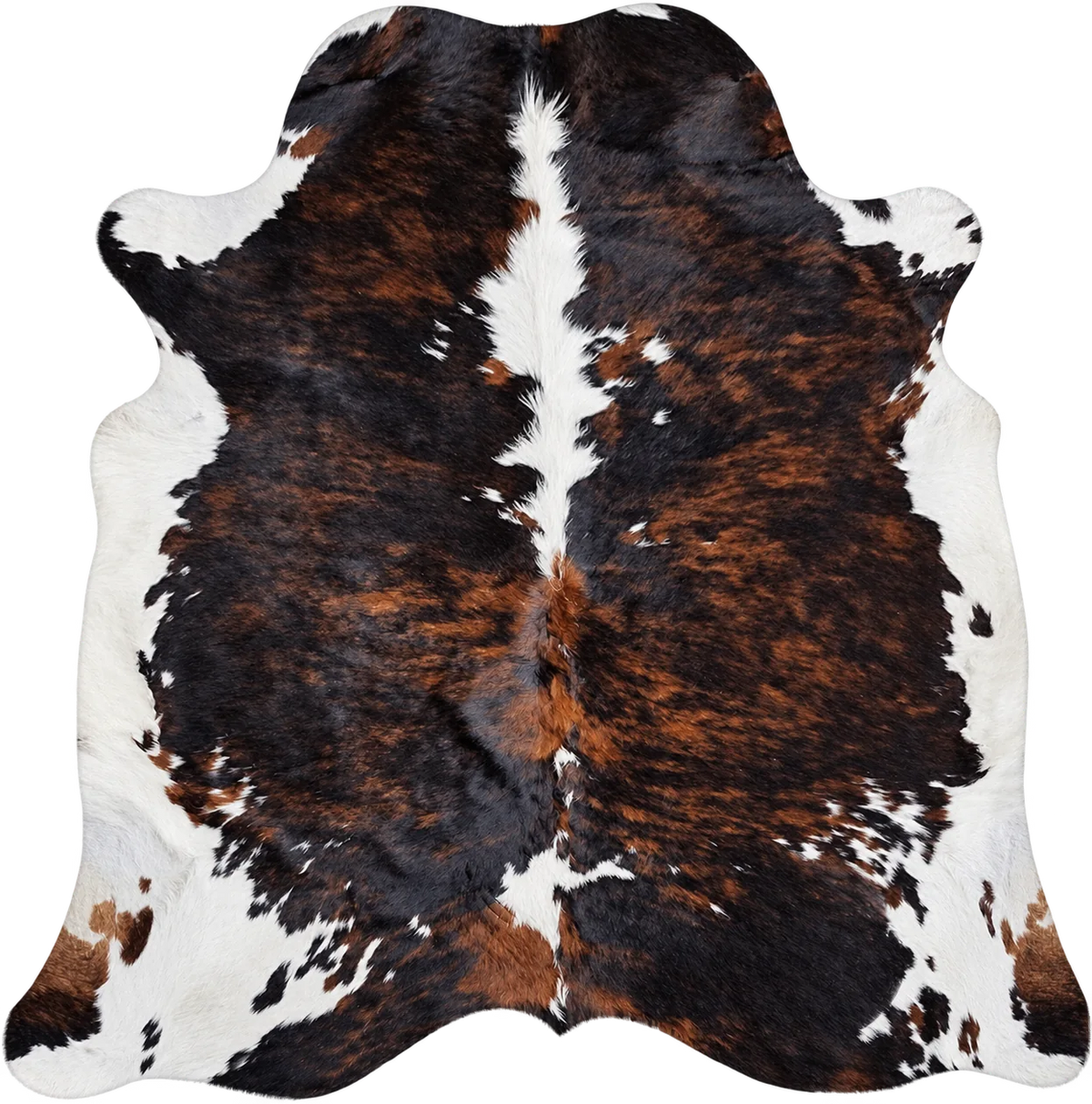 Peau de vache Brun graphique, vue du produit aux tonalités brun foncé, roux et blanc