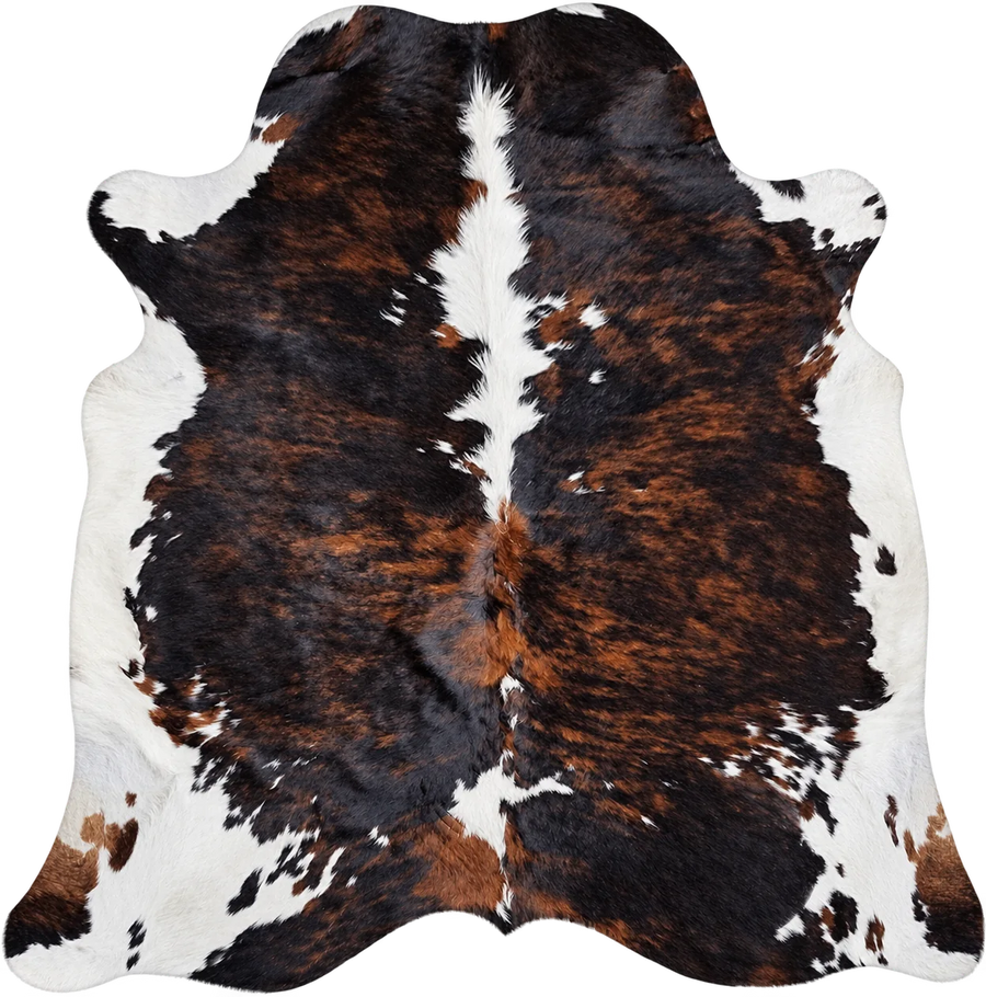 Peau de vache Brun graphique, vue du produit aux tonalités brun foncé, roux et blanc
