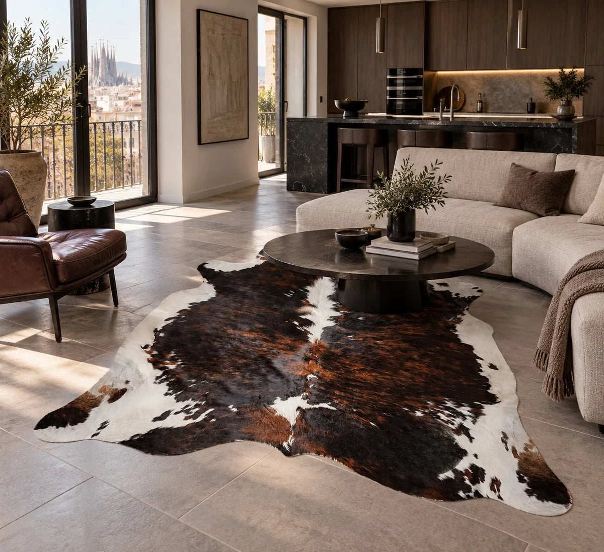 Peau de vache Brun graphique dans un intérieur