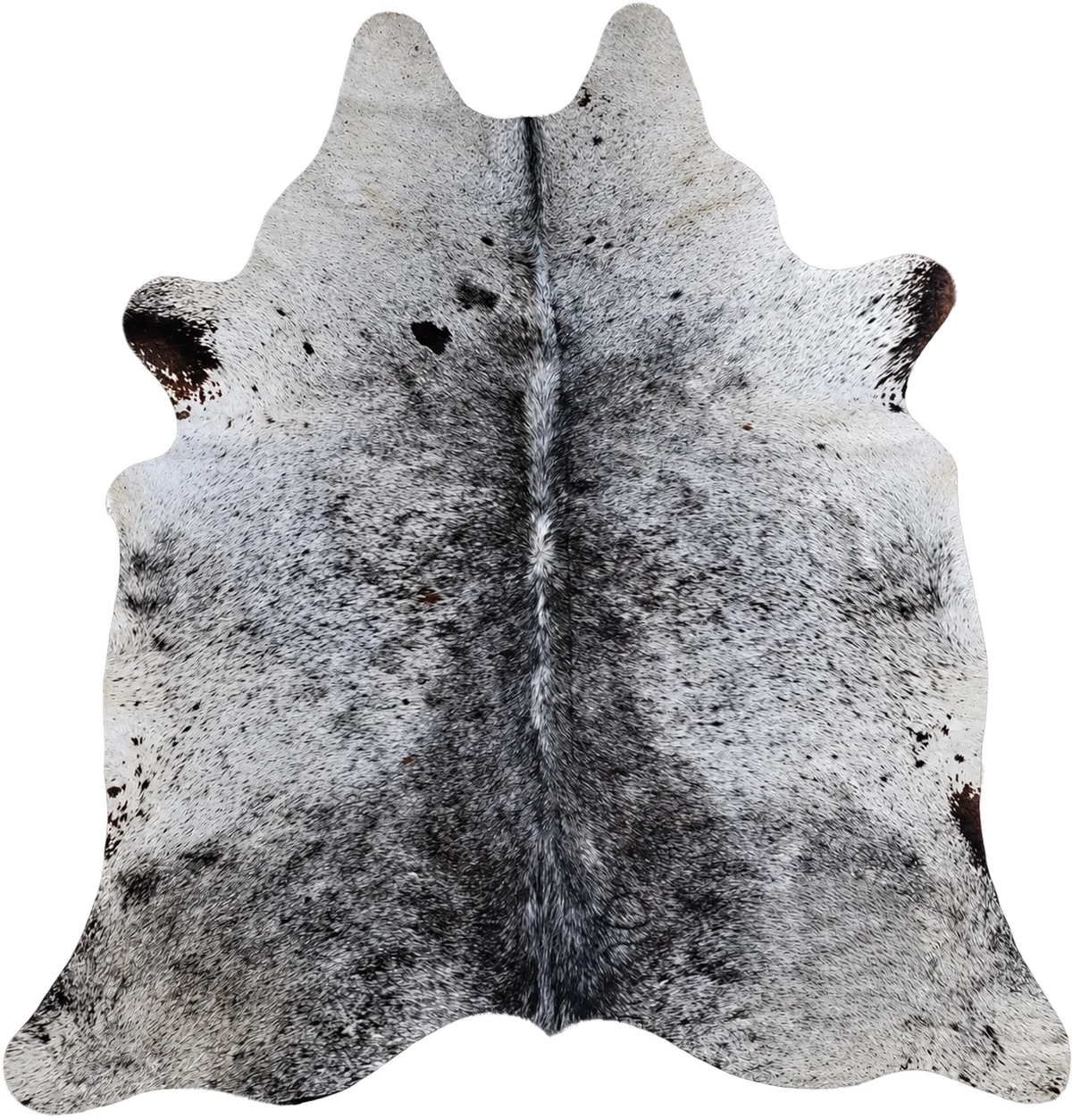 Peau de vache Encre mouchetée, vue du produit aux tonalités noir, gris et blanc moucheté