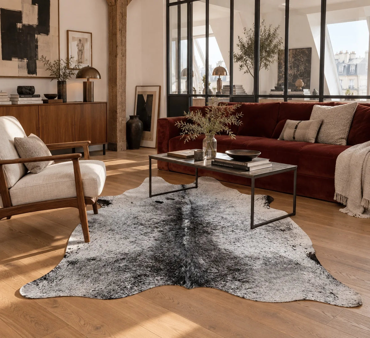 Peau de vache Encre mouchetée dans un intérieur