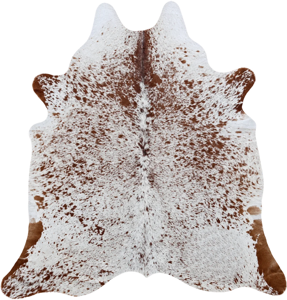 Peau de vache Sienne pointillée, vue du produit aux tonalités blanc et brun roux moucheté
