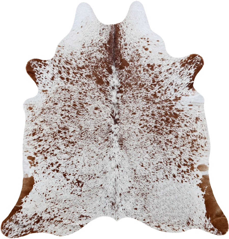 Peau de vache Sienne pointillée, vue du produit aux tonalités blanc et brun roux moucheté